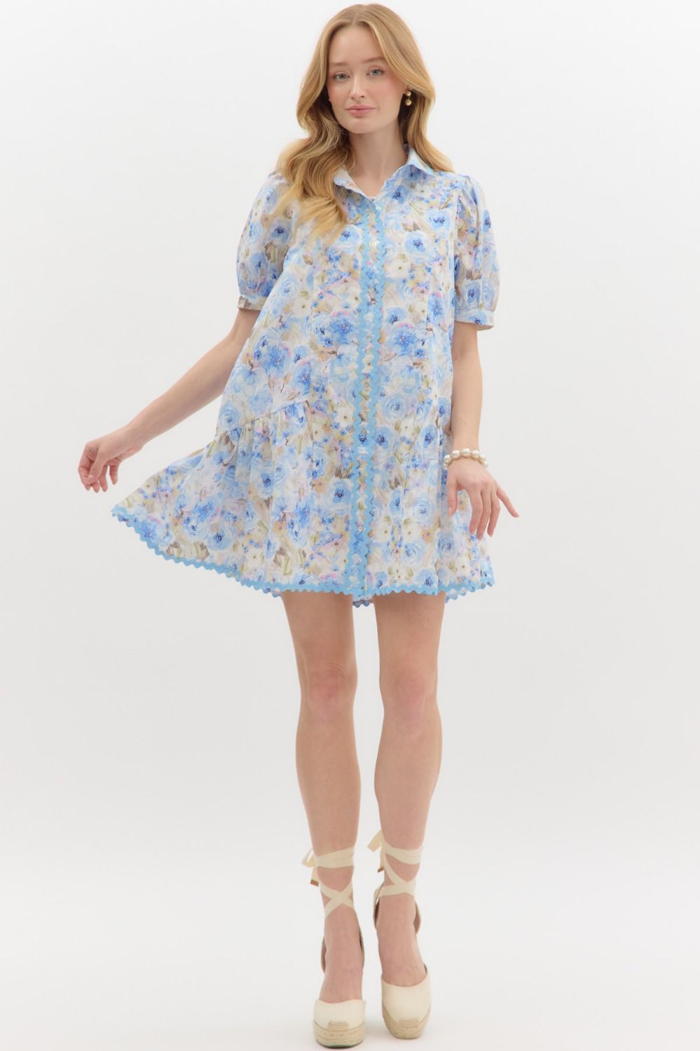 Blue Floral Ric Rac Shirt Dress