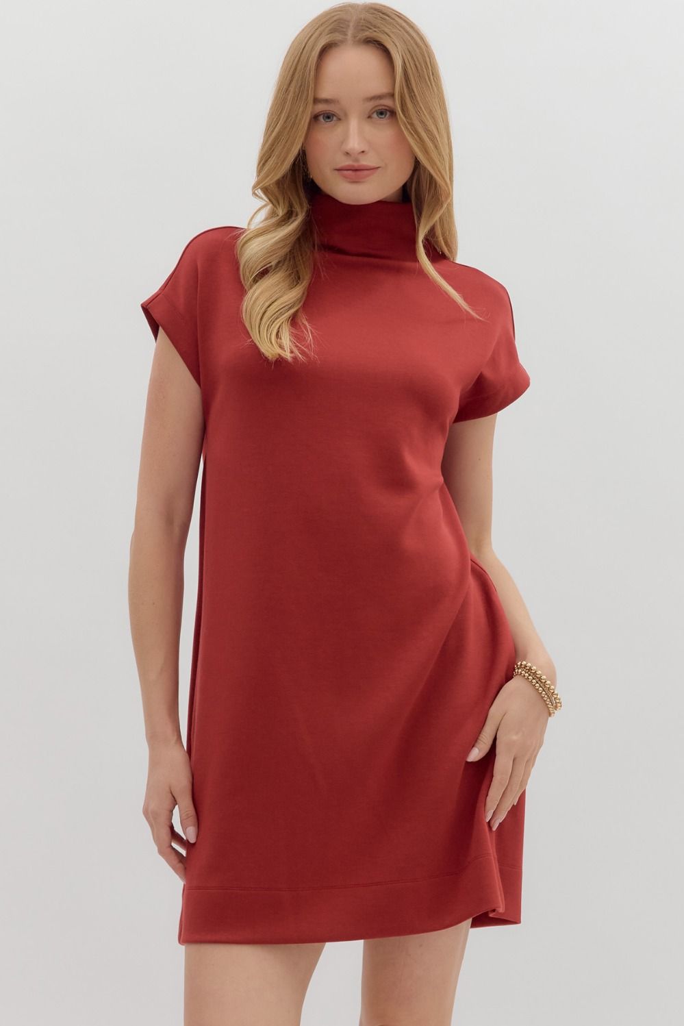 Brick Mock Neck Dress