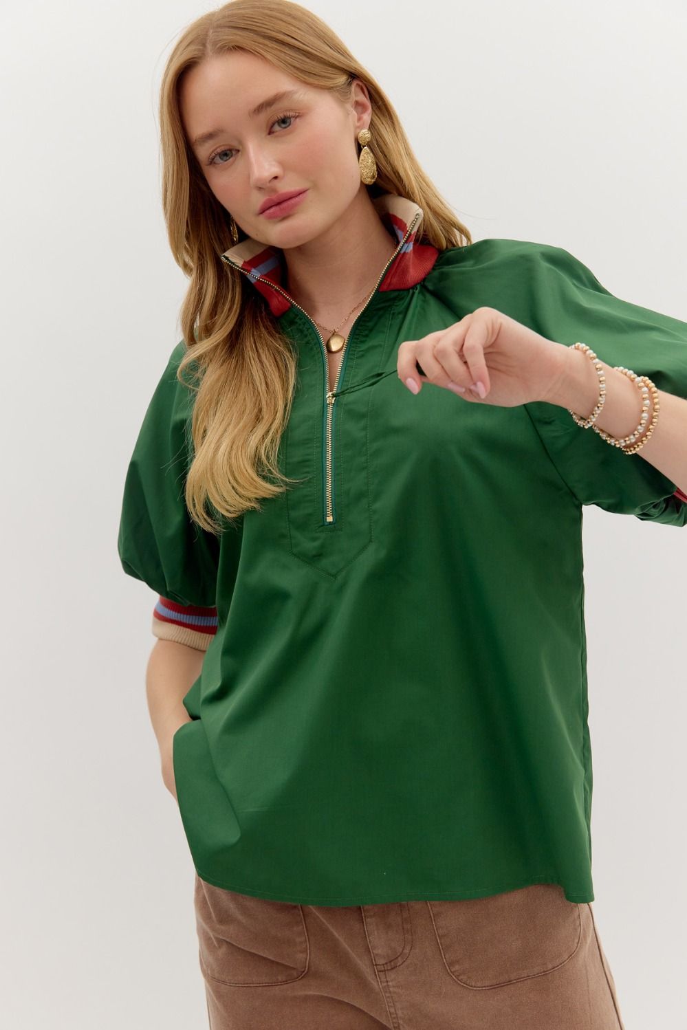 Green Contrast Detail Top