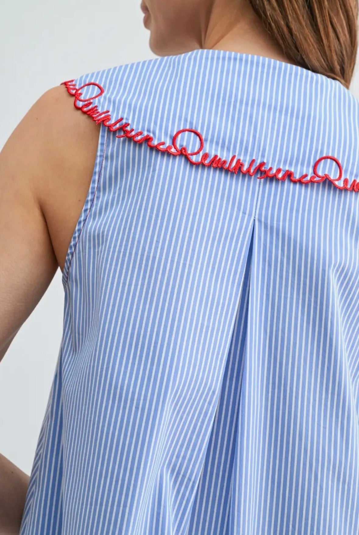 Red and Blue Embroidered Collar Shift Dress