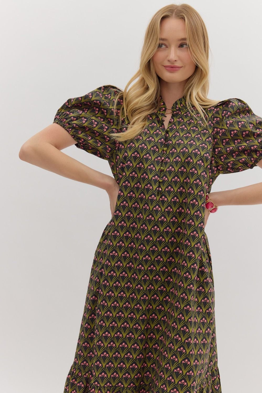 Black Puff Sleeve Midi