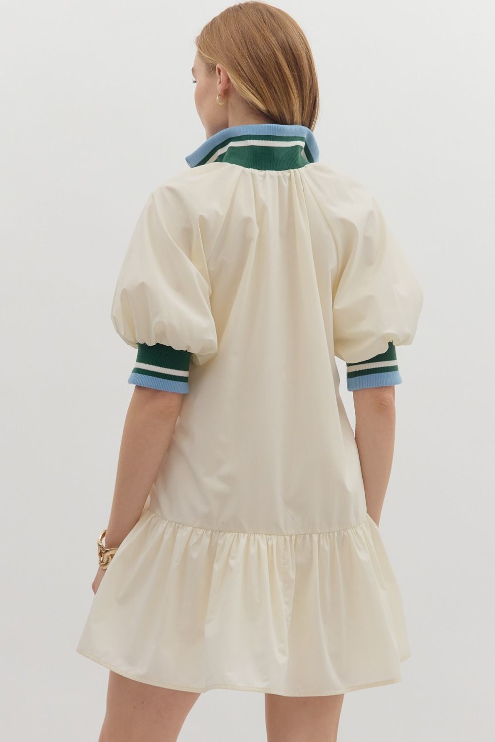 Cream Half Zip Contrast Detail Dress