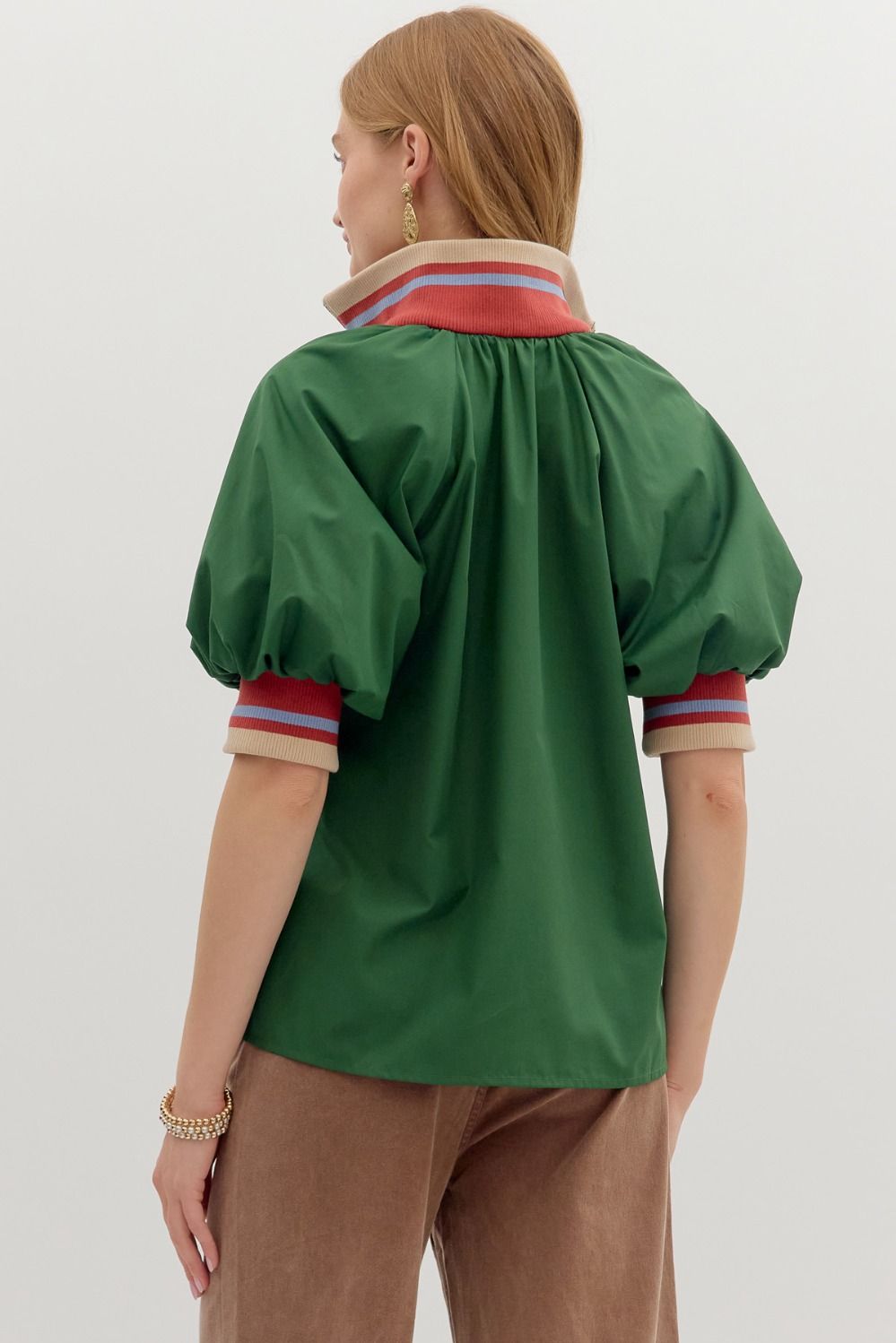 Green Contrast Detail Top