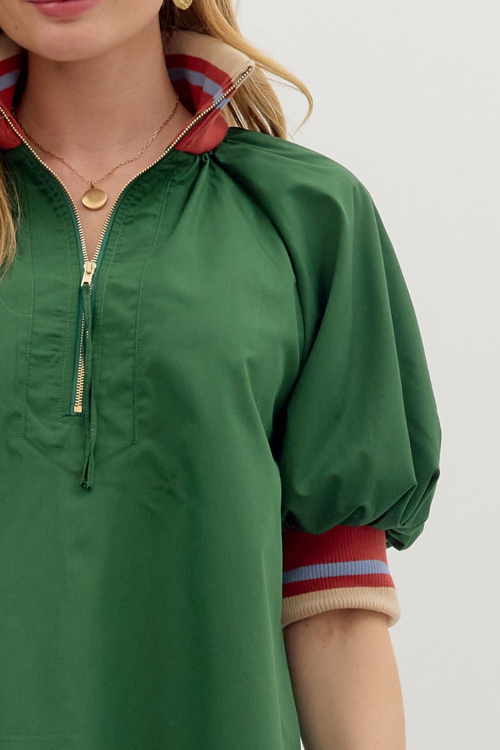 Green Contrast Detail Top
