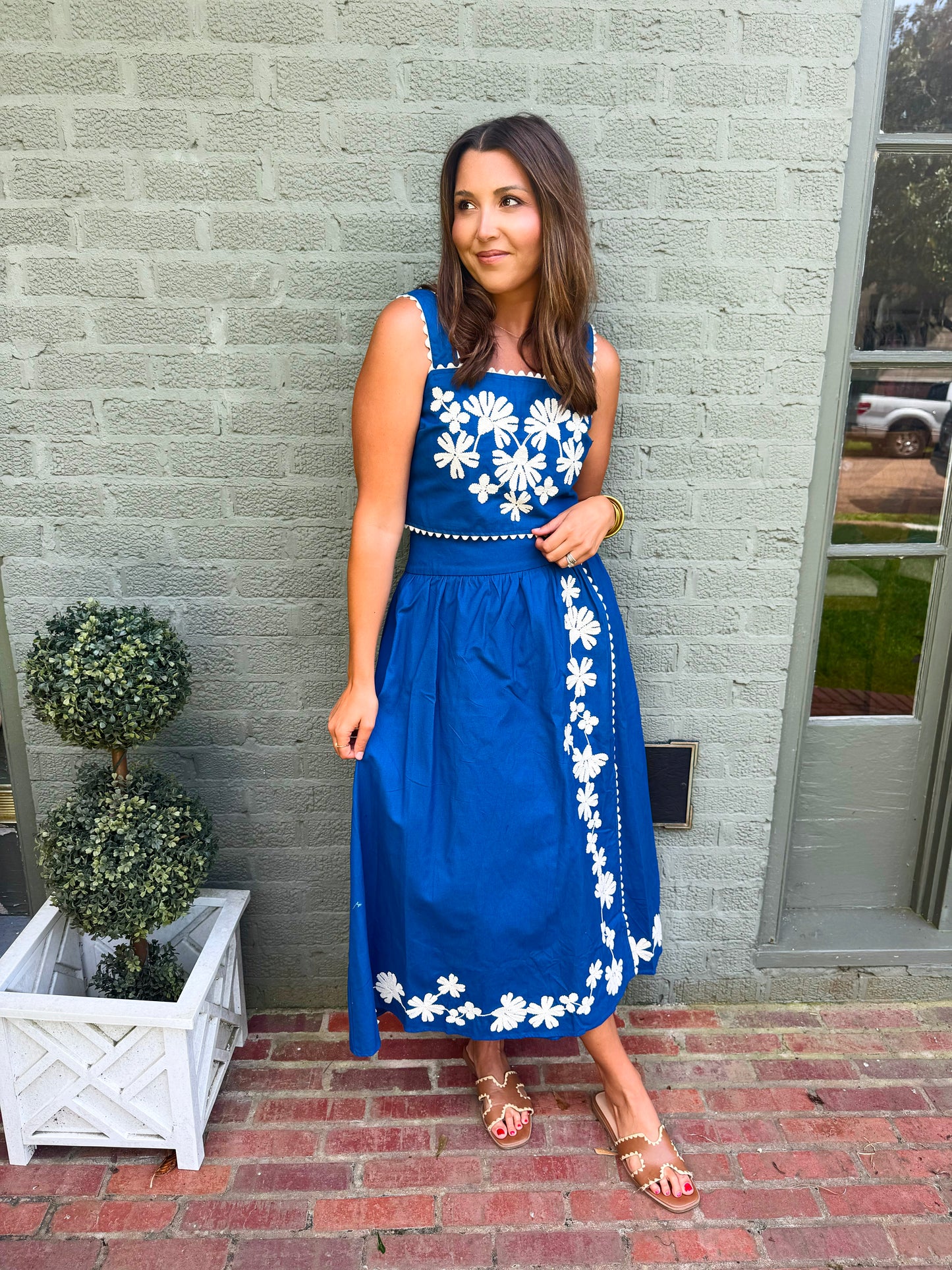 Navy Embroidered Skirt Set