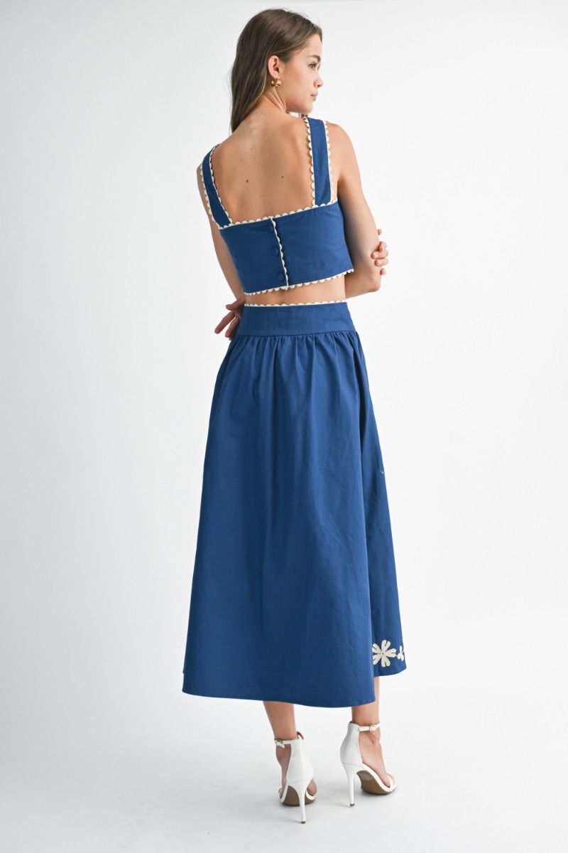 Navy Embroidered Skirt Set