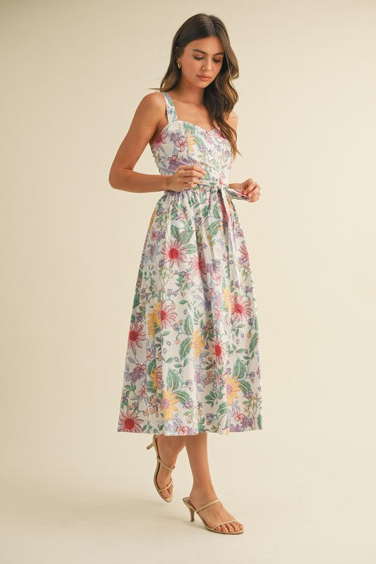 Ivory Multi Floral Button Down Midi Dress