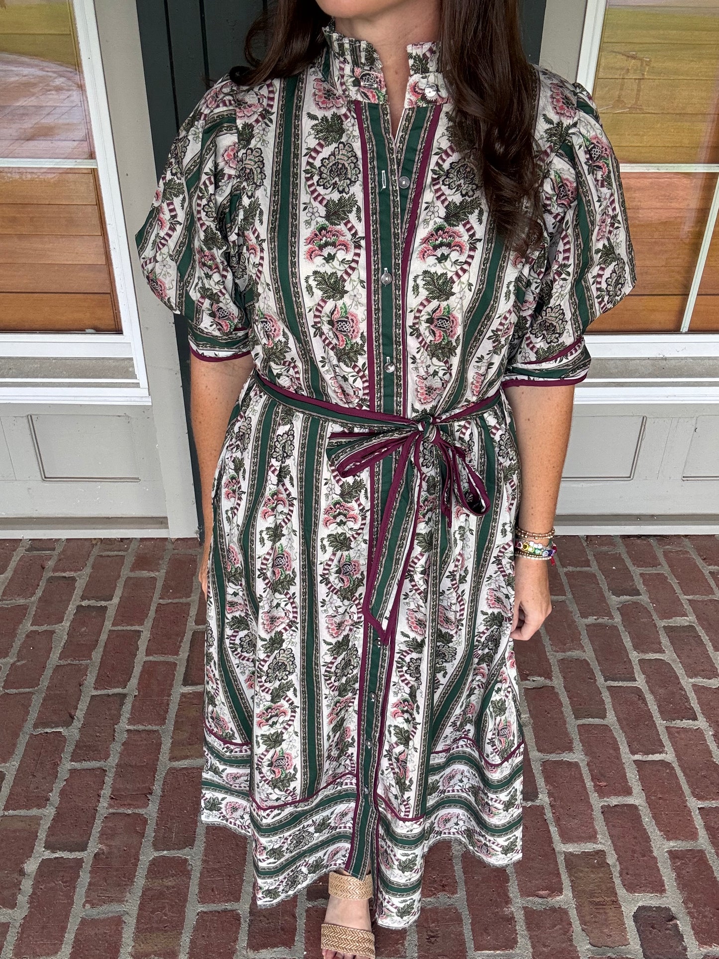Hunter Green Ruffle Neck Midi