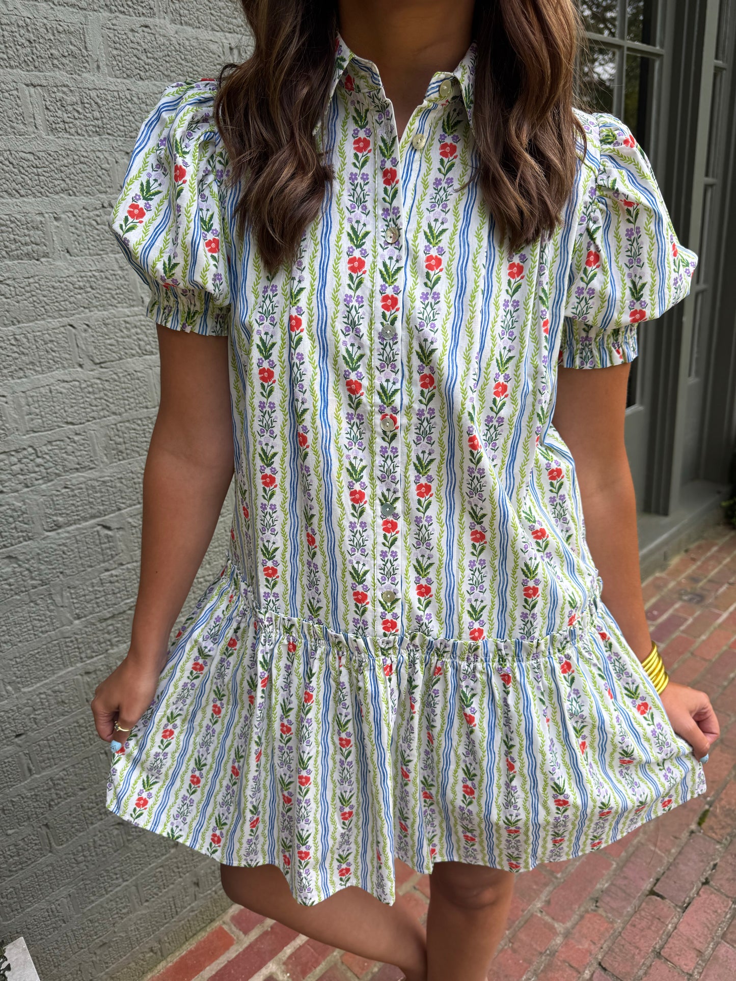 Blue Floral Button Down Dress