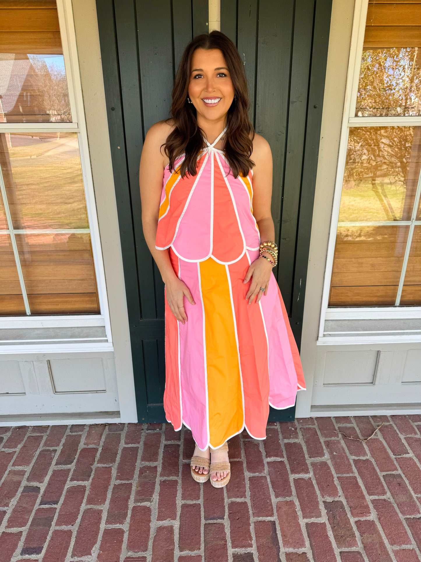 Peach Colorblock Scalloped Skirt Set
