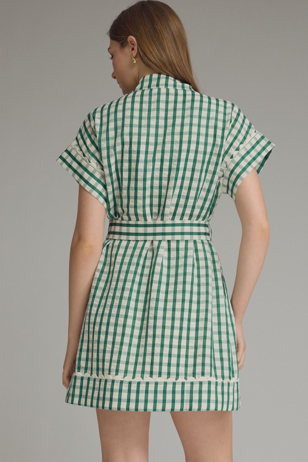Green Gingham Ric Rac Tie Waist Dress