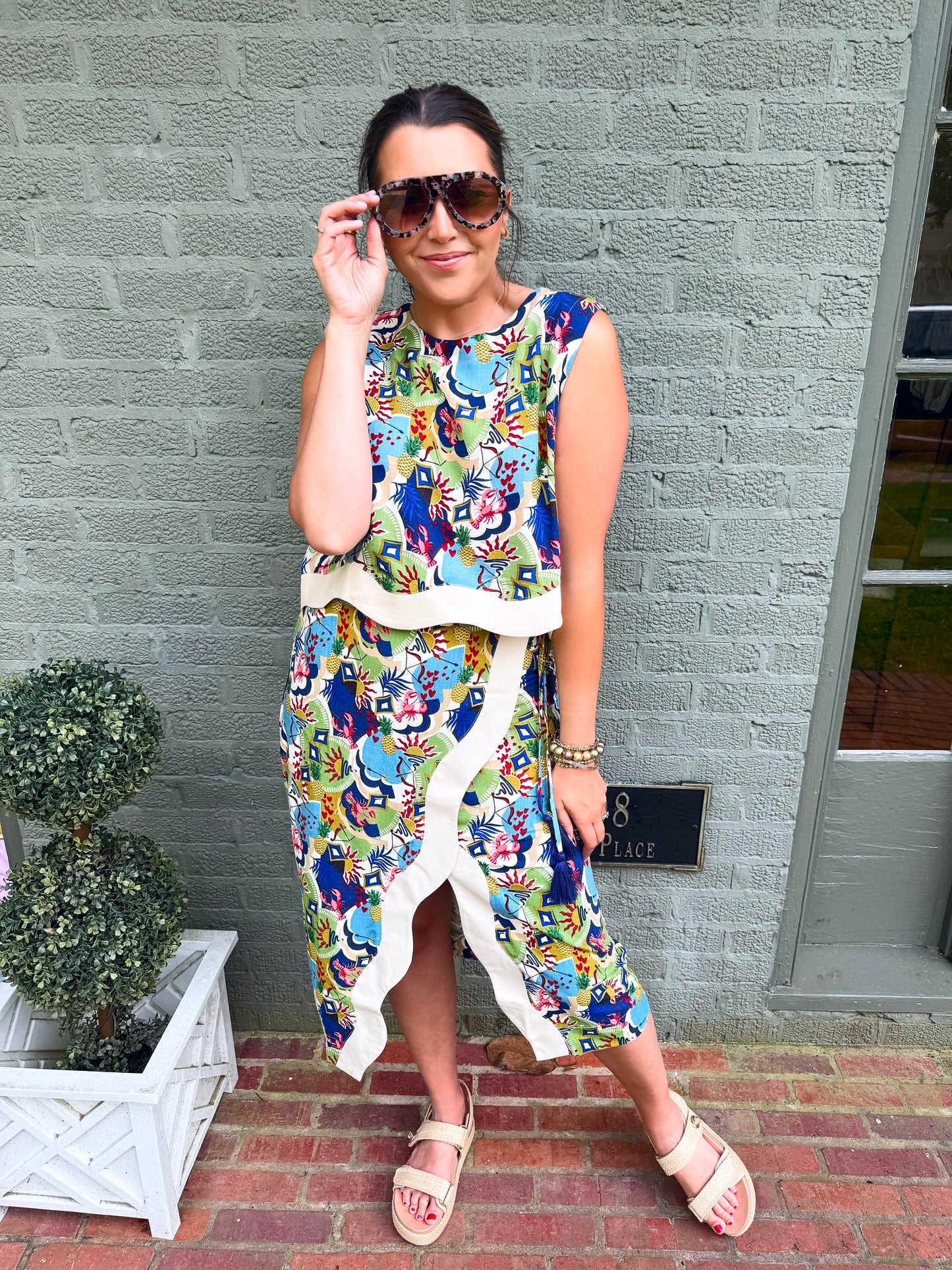 Multi Color Contrast Linen Blend Wrap Skirt Set