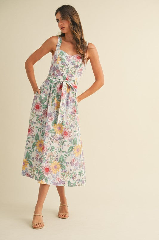 Ivory Multi Floral Button Down Midi Dress