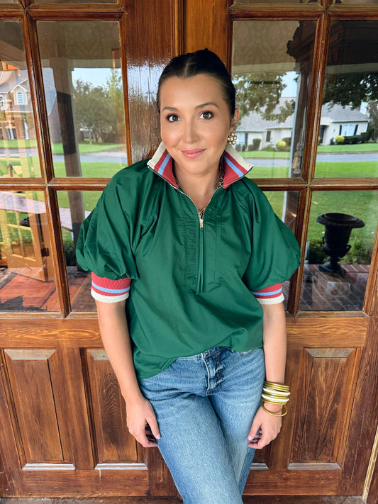 Green Contrast Detail Top