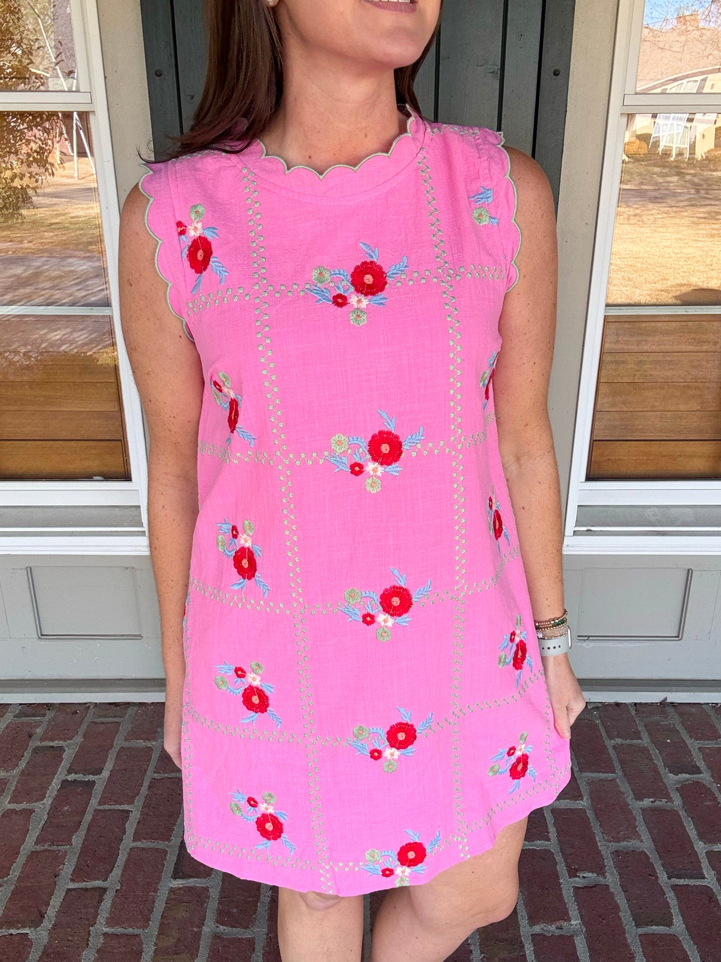Pink Floral Embroidered Dress