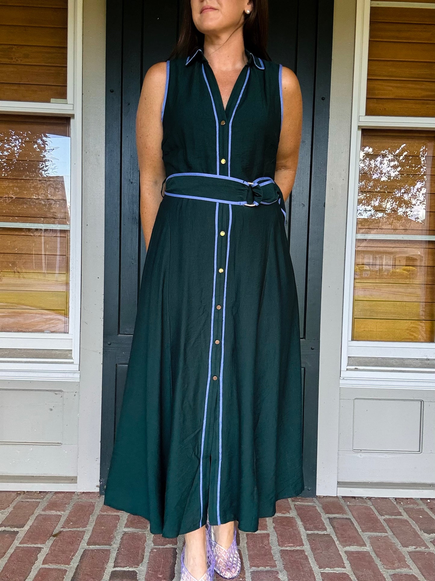 Hunter Green Blue Trim Midi