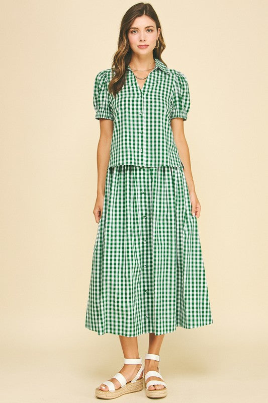 Green Gingham Button Down Shirt