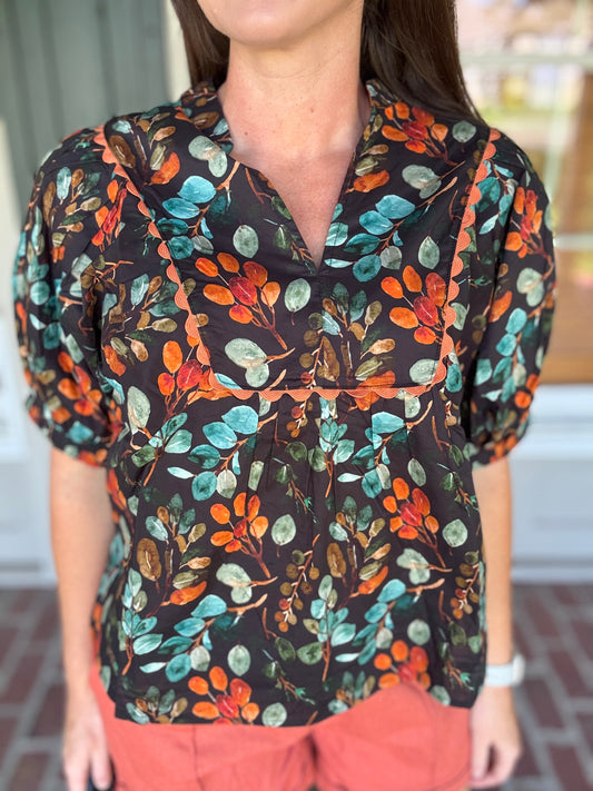 Black Fall Floral Top