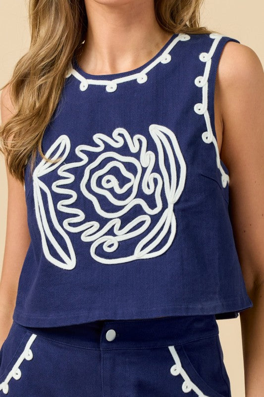 Navy Cord Detail Top