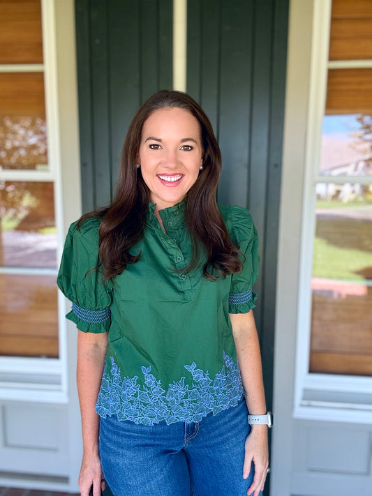 Hunter Floral Embroidery Top