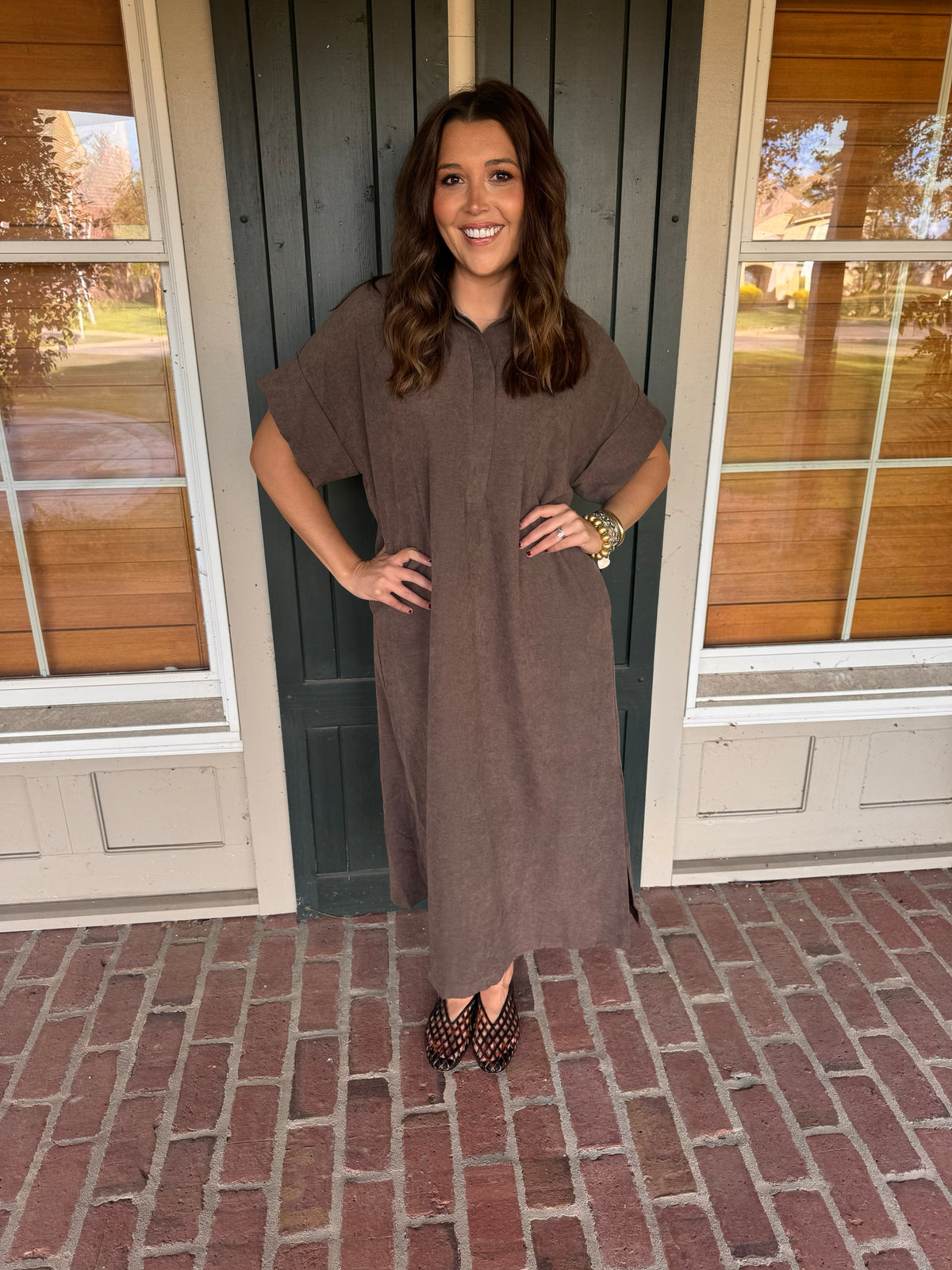 Brown Midi Shirt Dress