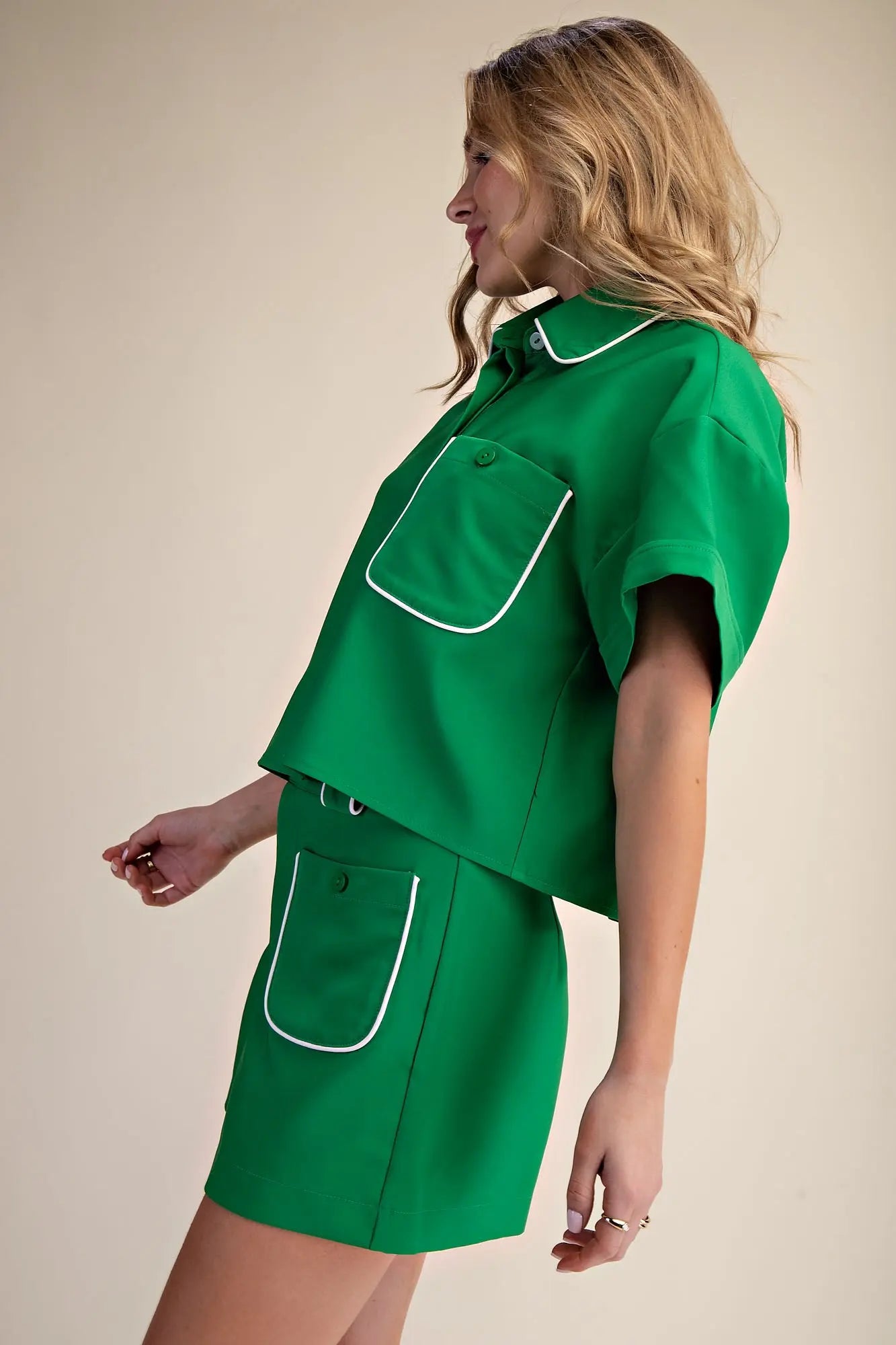 Green Piping Detail Short Set