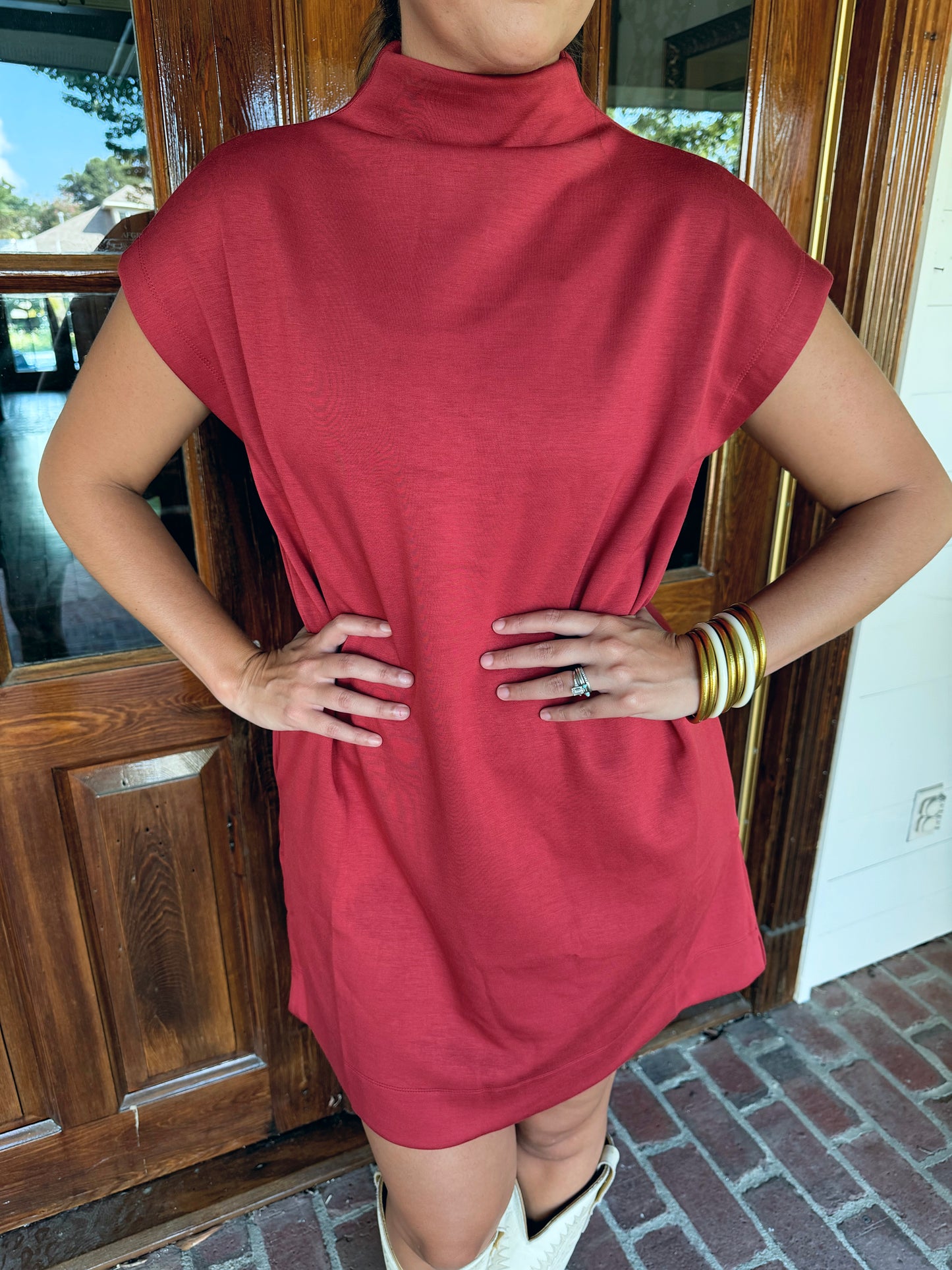 Brick Mock Neck Dress