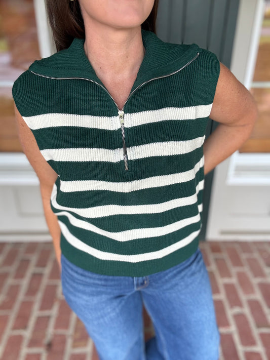 Green Stripe Sleeveless Sweater