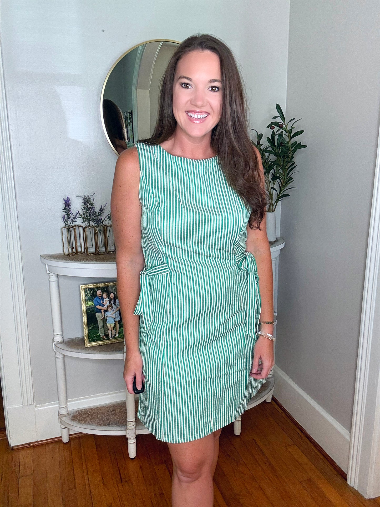 Green Stripe Side Tie Dress