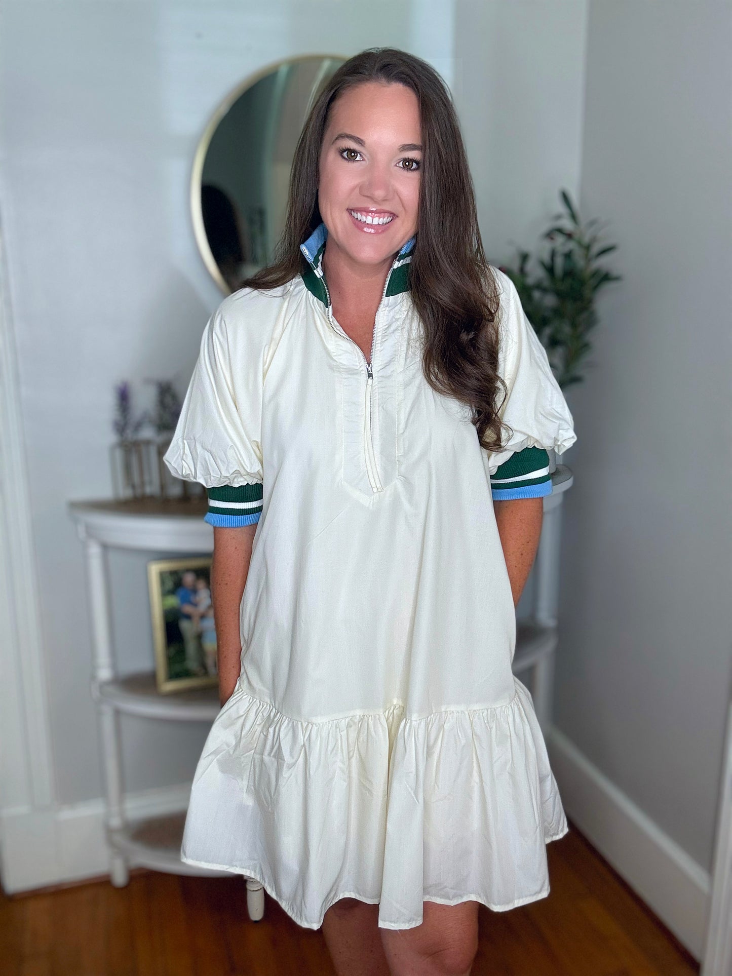 Cream Half Zip Contrast Detail Dress
