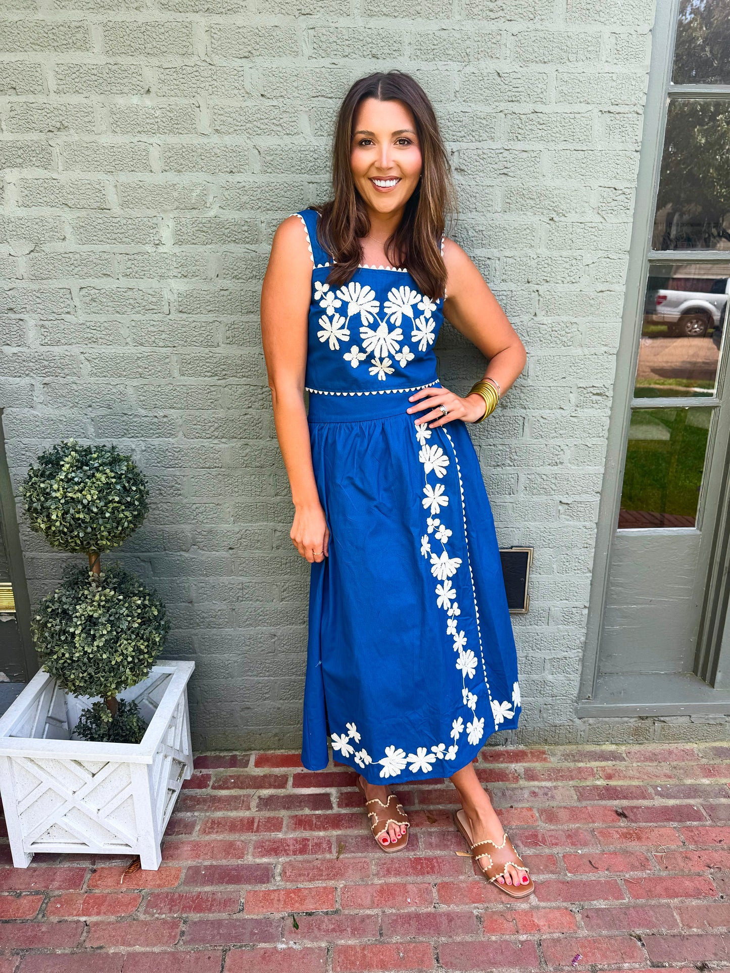 Navy Embroidered Skirt Set