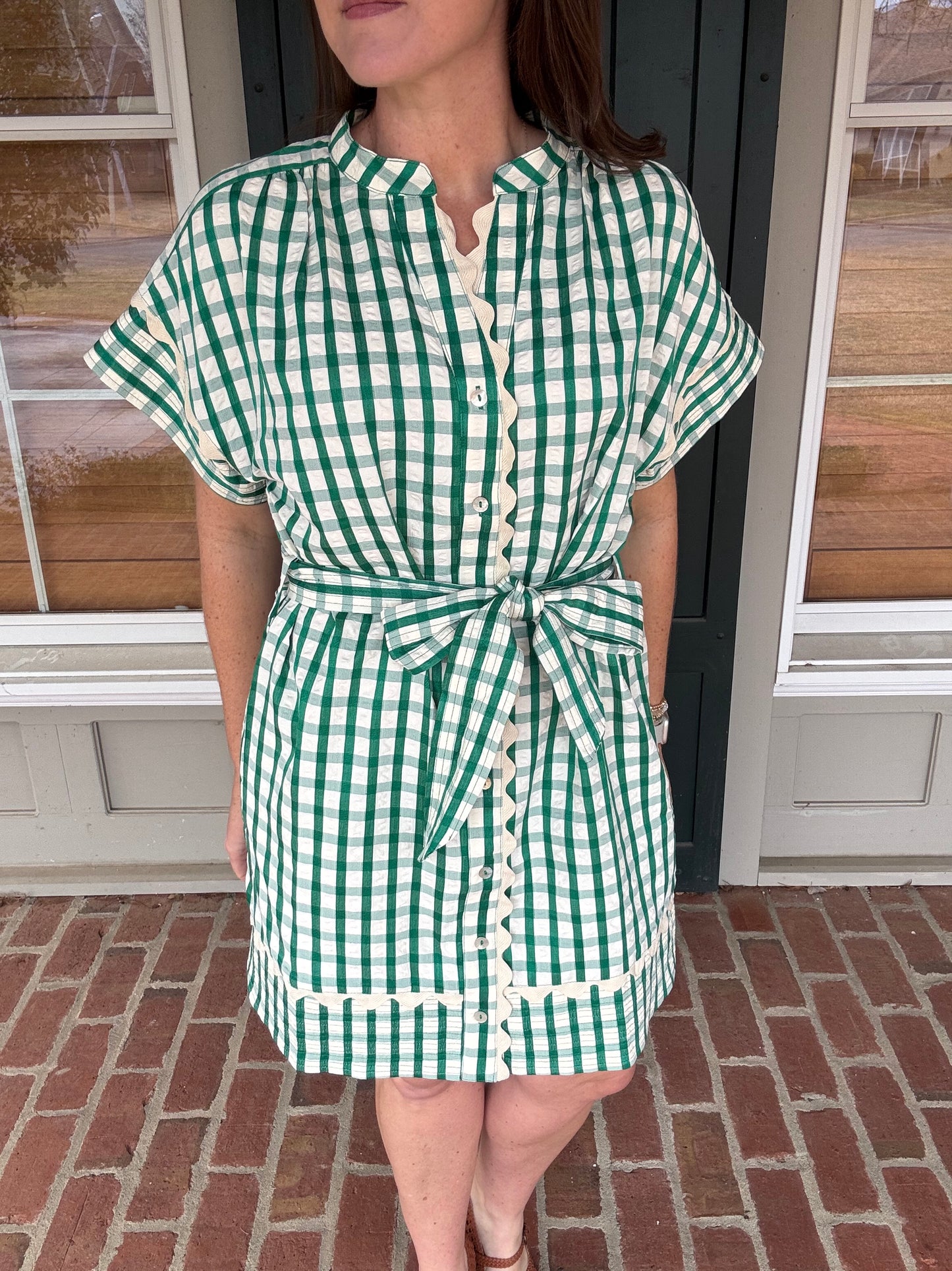 Green Gingham Shirt Dress