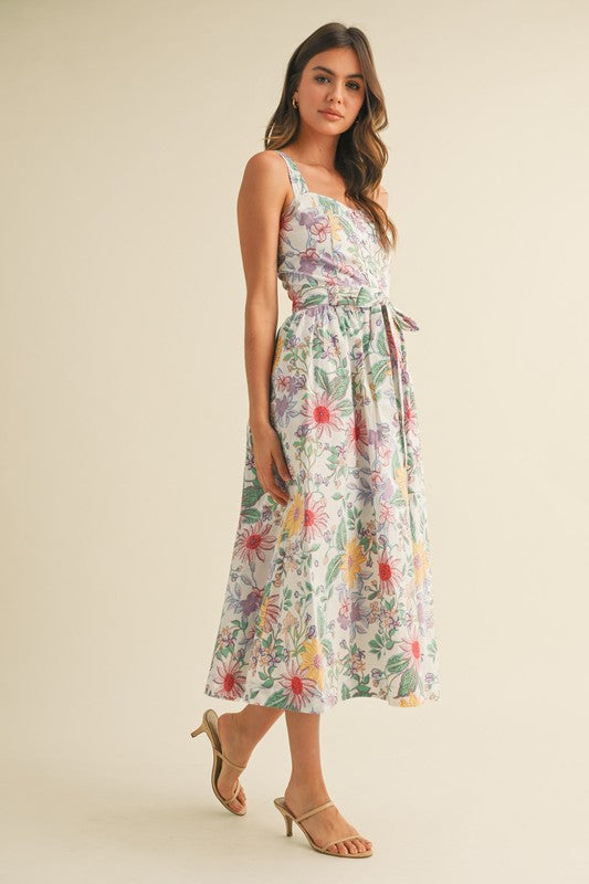 Ivory Multi Floral Button Down Midi Dress