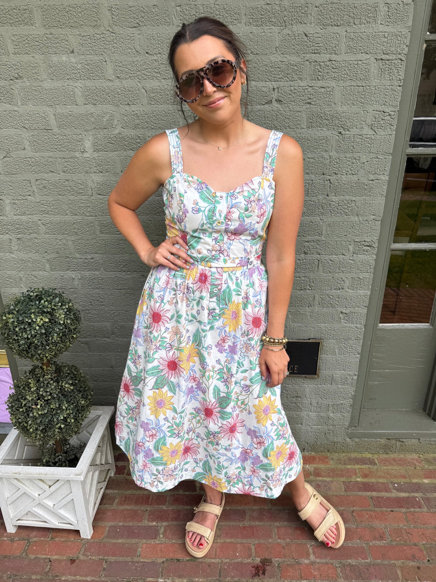 Ivory Multi Floral Button Down Midi Dress