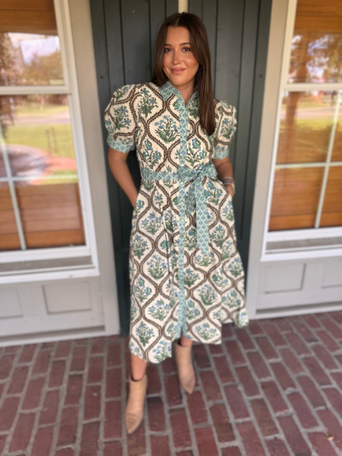 Natural Mix Block Print Midi