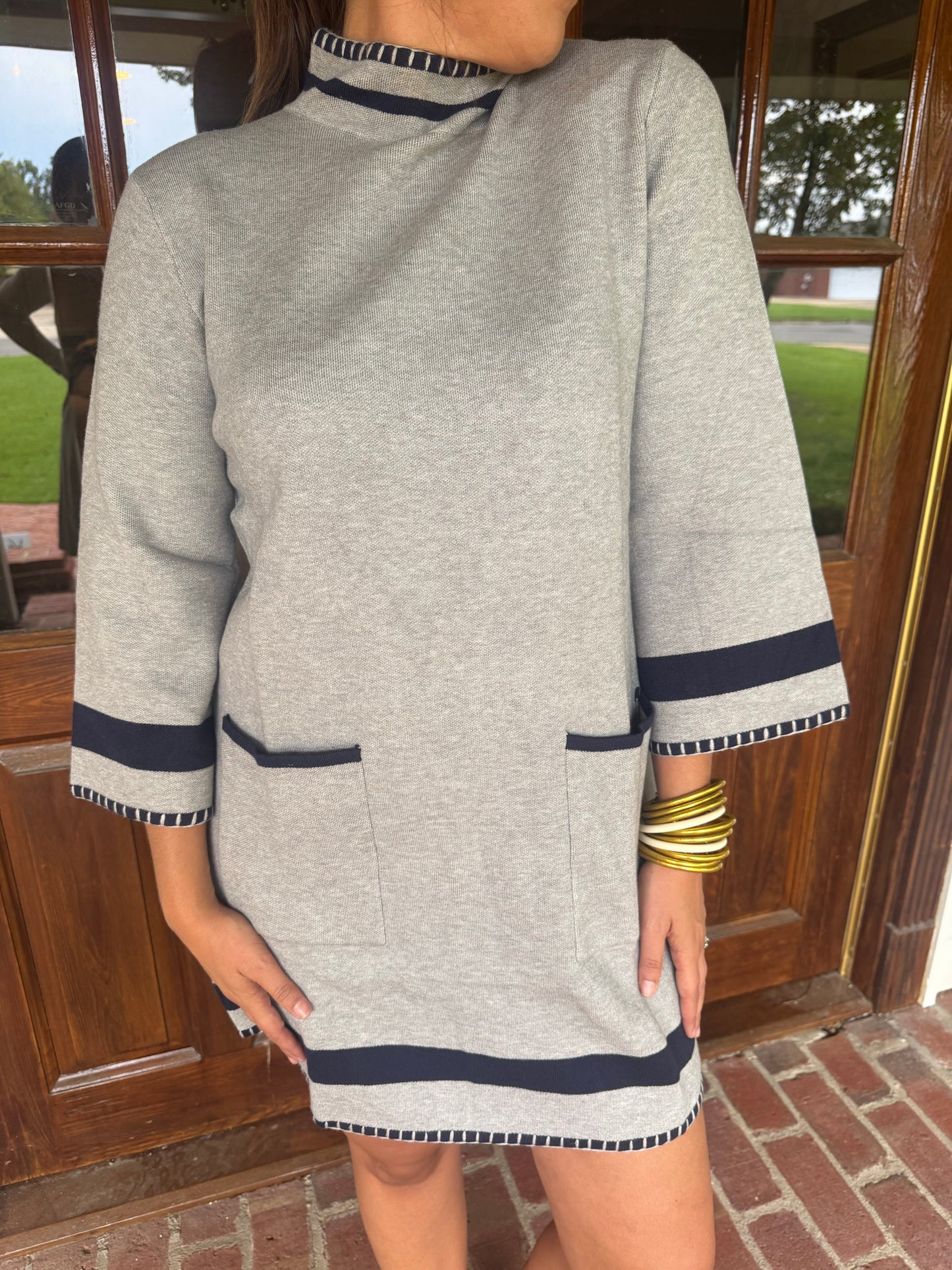 Grey Mock Neck Sweater Dress