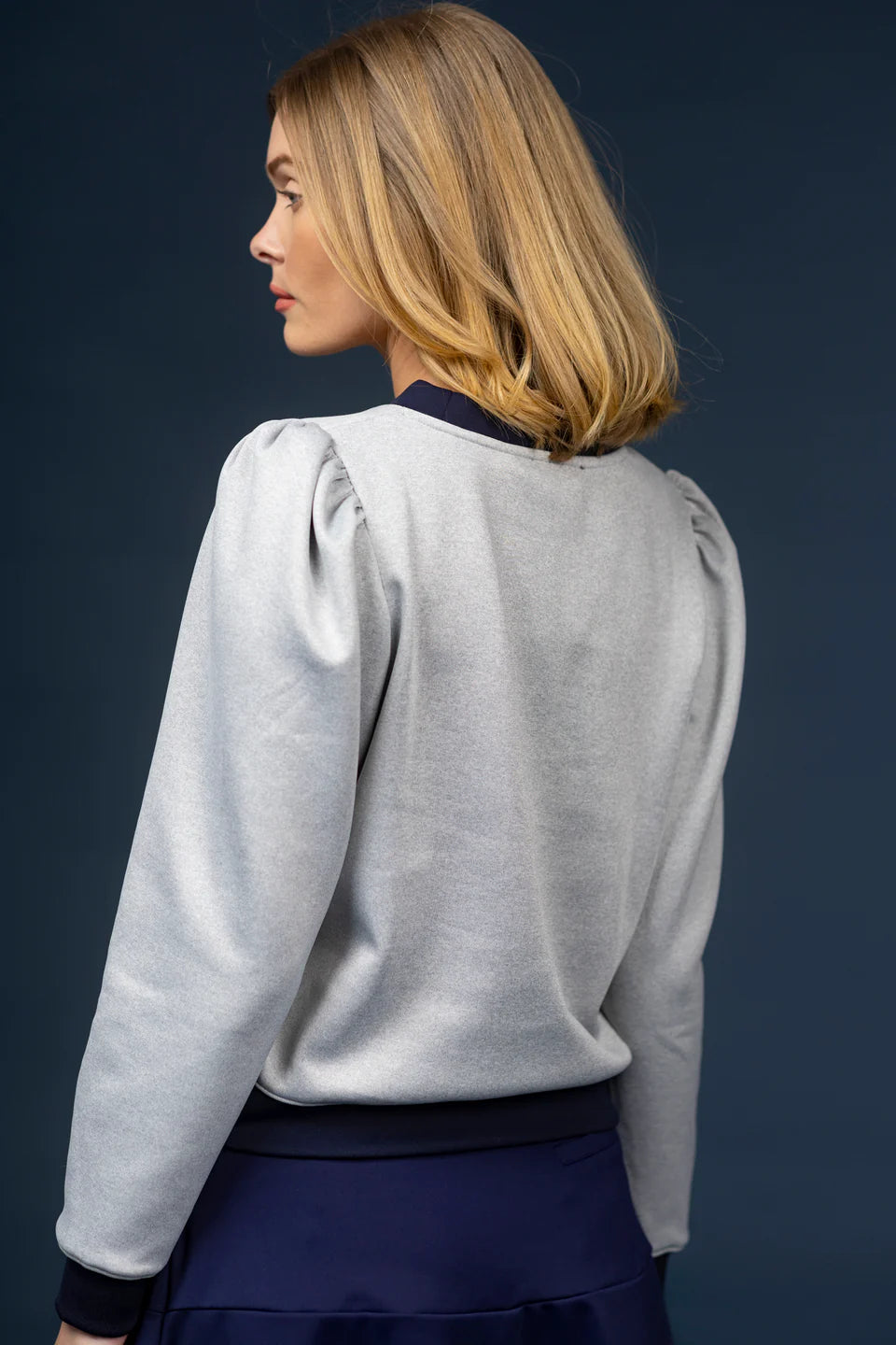 Smith and Quinn - Peggy - Heather Gray/Navy with Embroidery