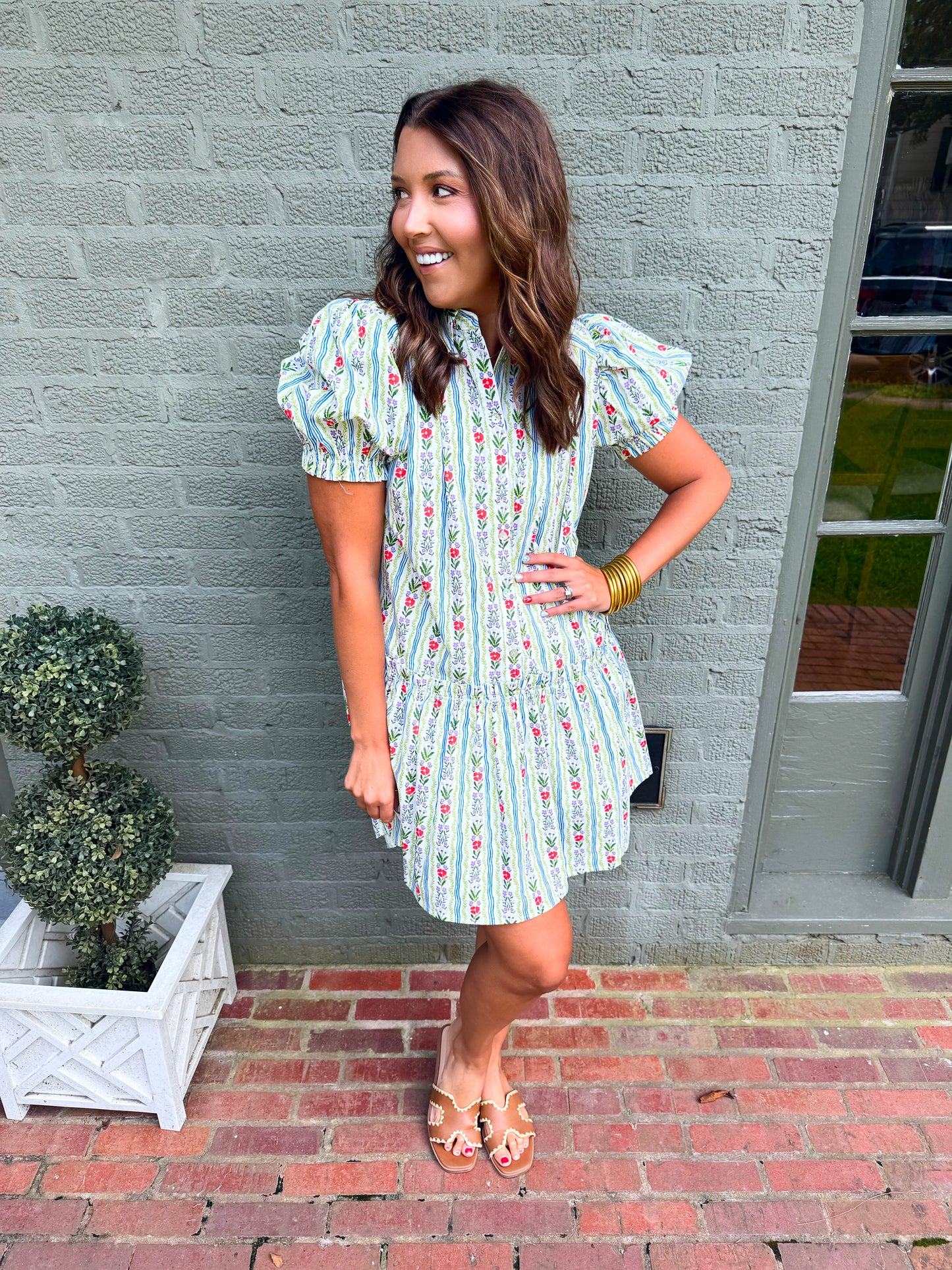 Blue Floral Button Down Dress