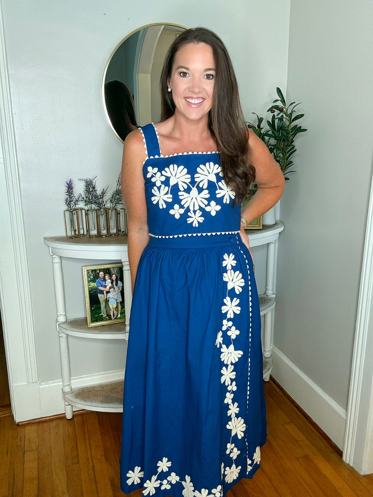 Navy Embroidered Skirt Set