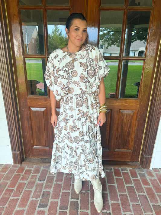 Brown Floral Skirt Set