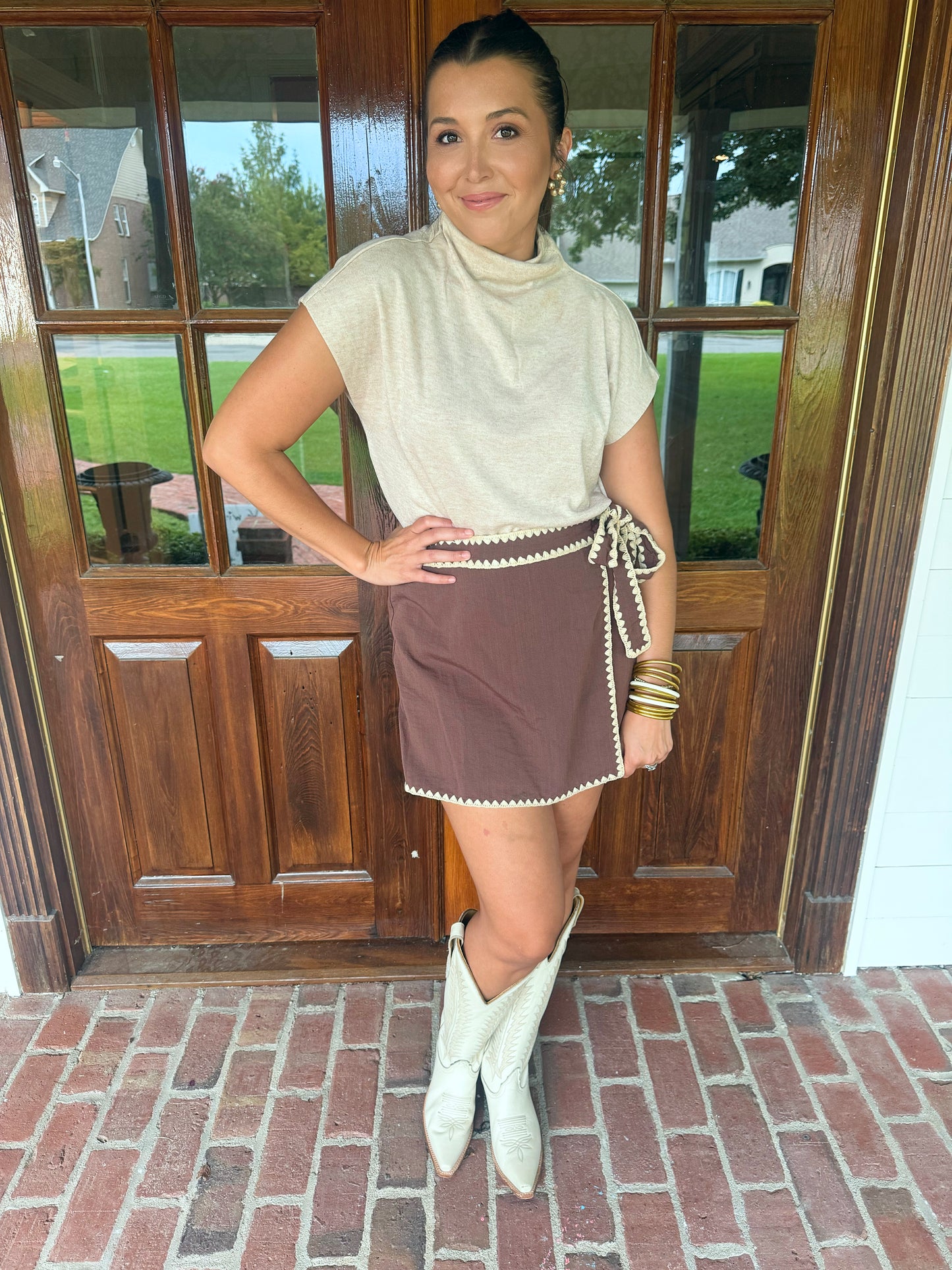 Oatmeal Mock Neck Top