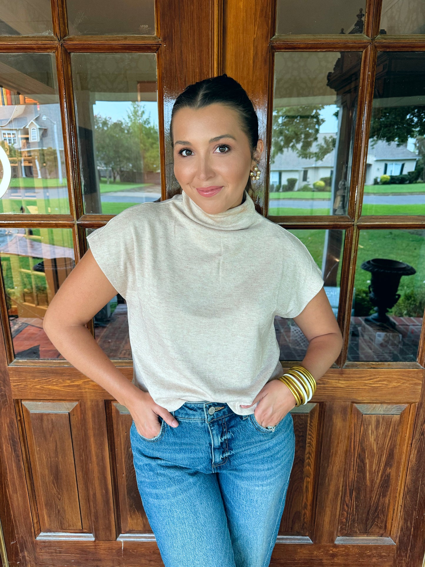 Oatmeal Mock Neck Top