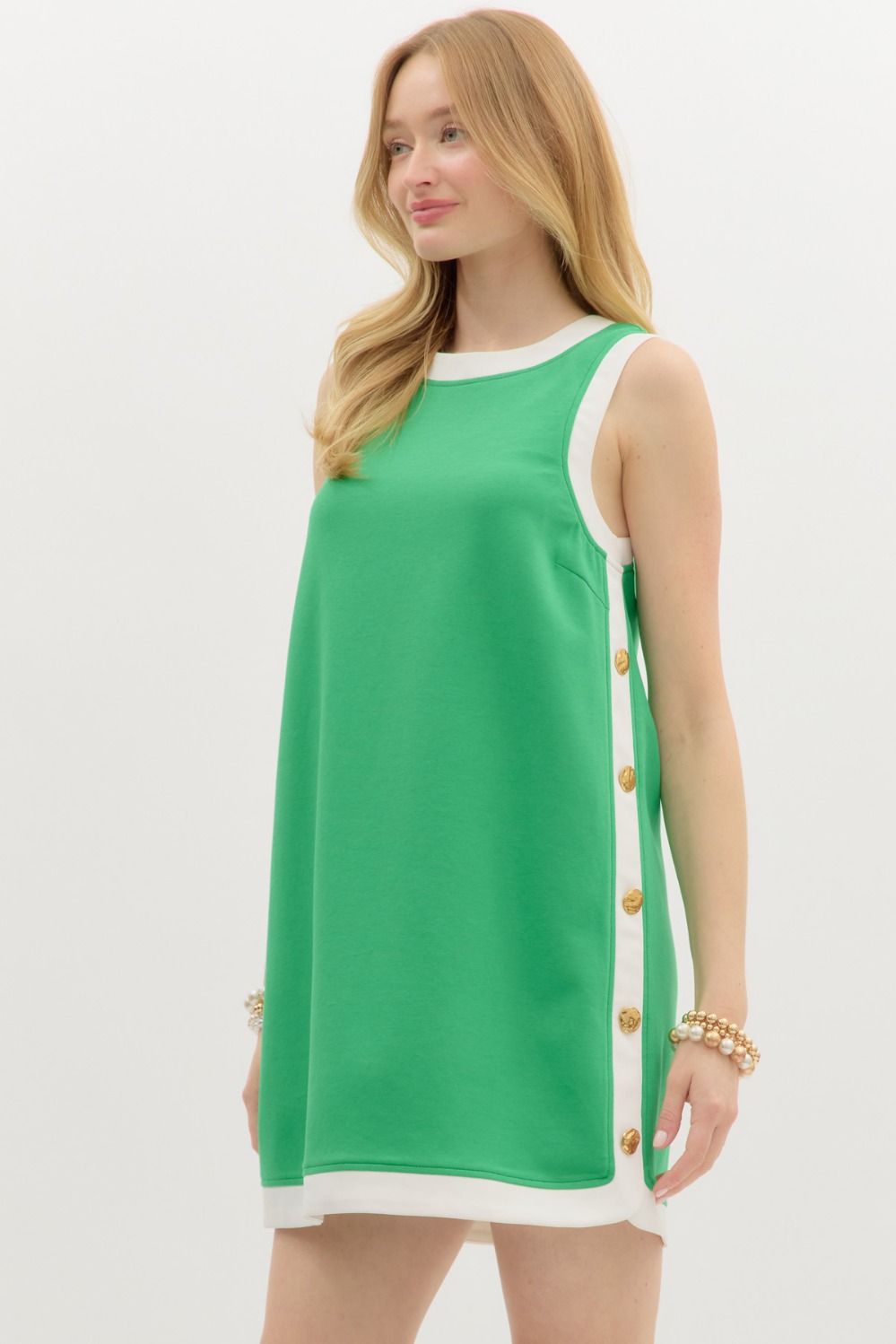 Green Button Detail Dress