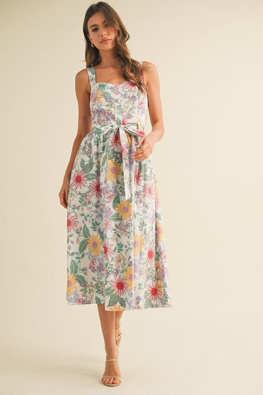 Ivory Multi Floral Button Down Midi Dress