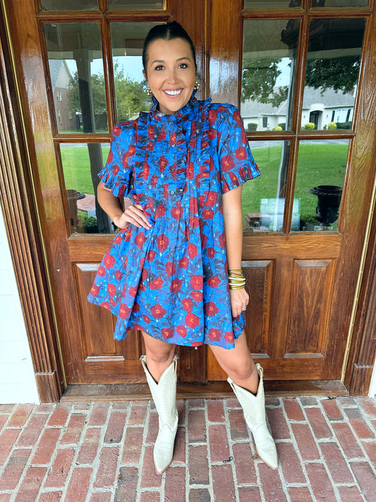 Midnight Floral Ruffle Dress