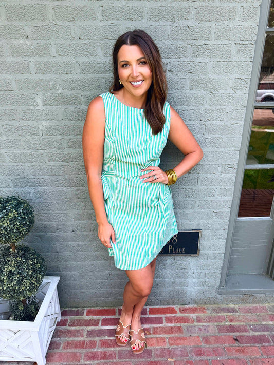 Green Stripe Side Tie Dress