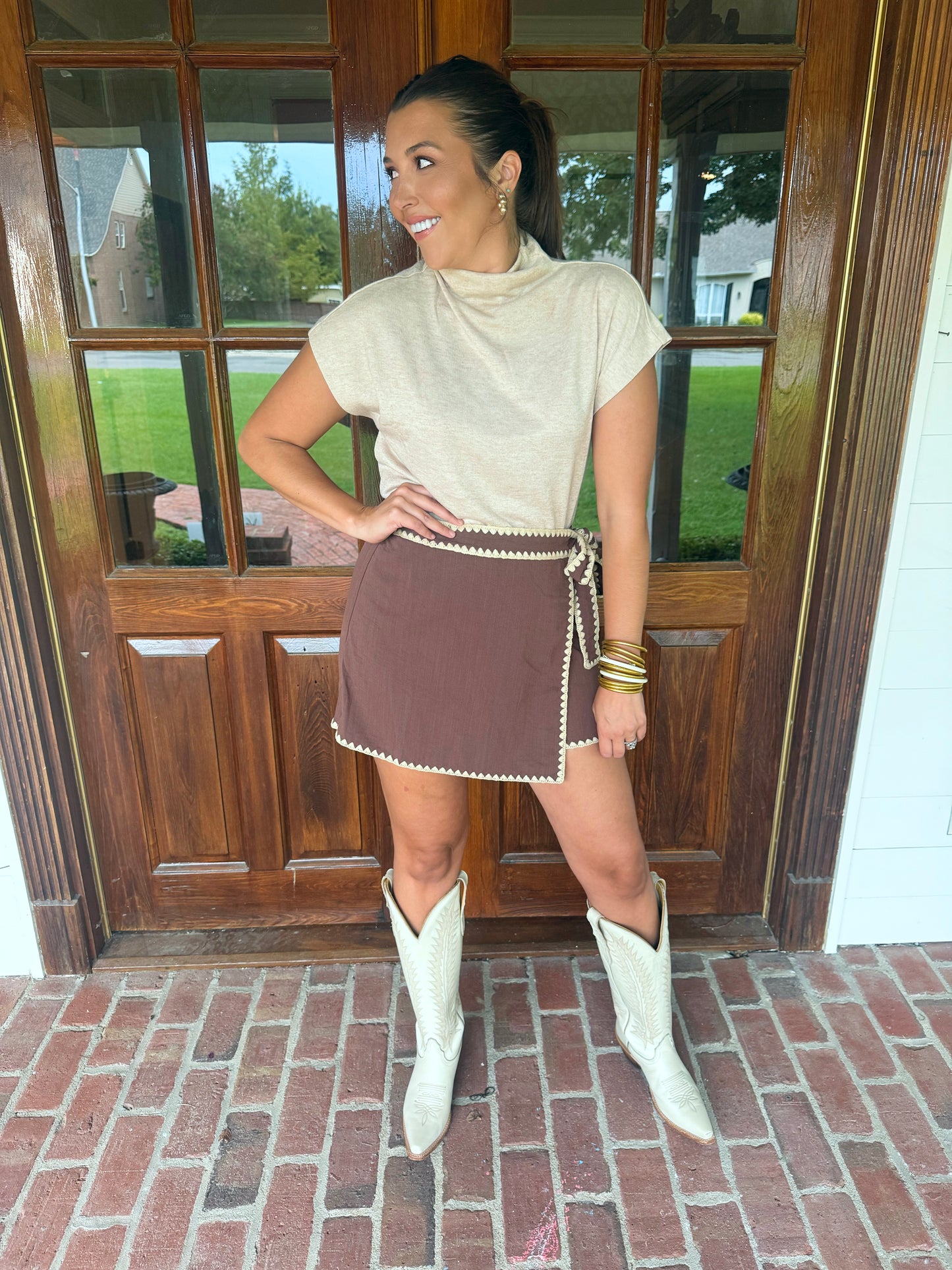 Oatmeal Mock Neck Top