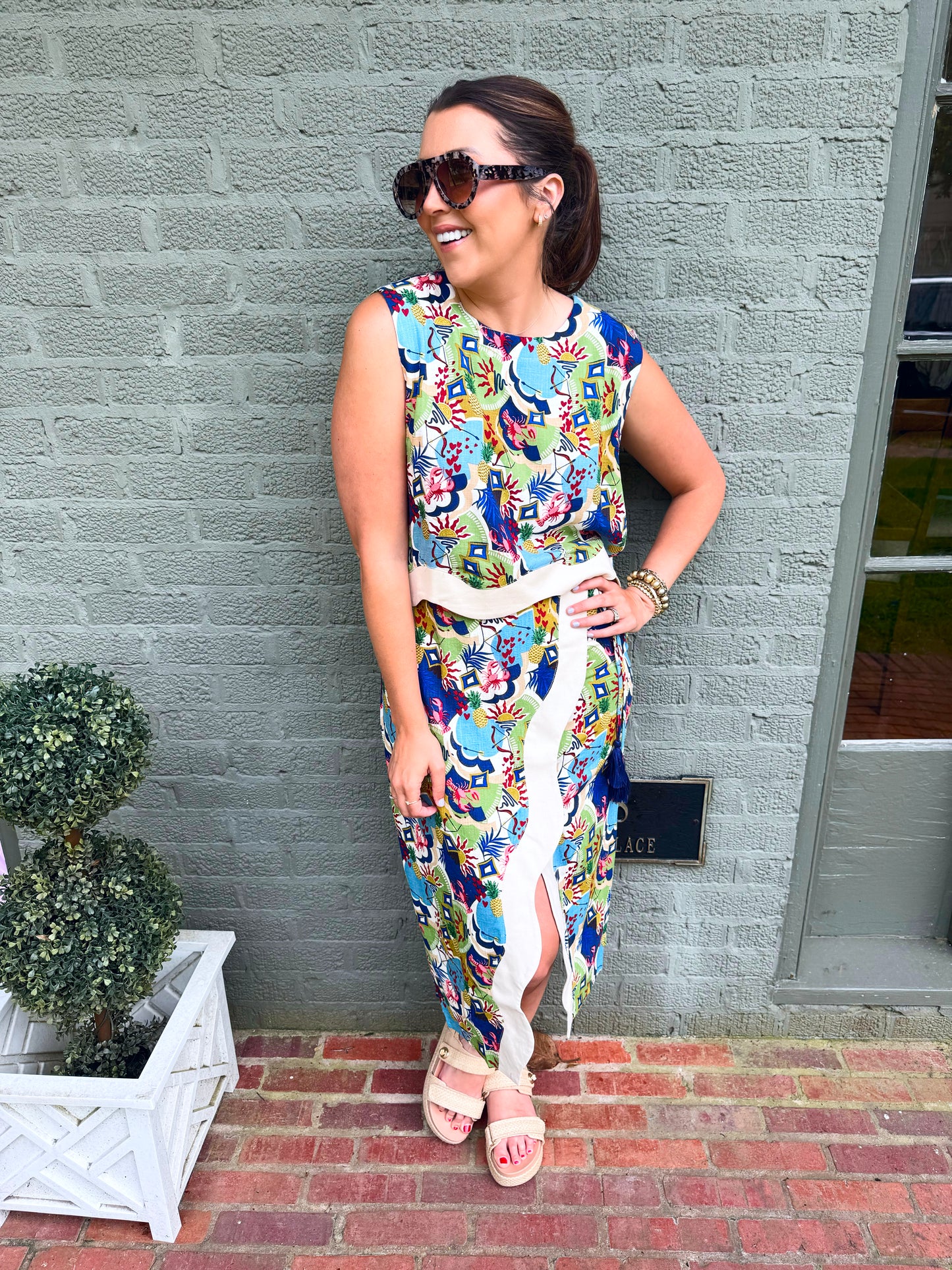 Multi Color Contrast Linen Blend Wrap Skirt Set