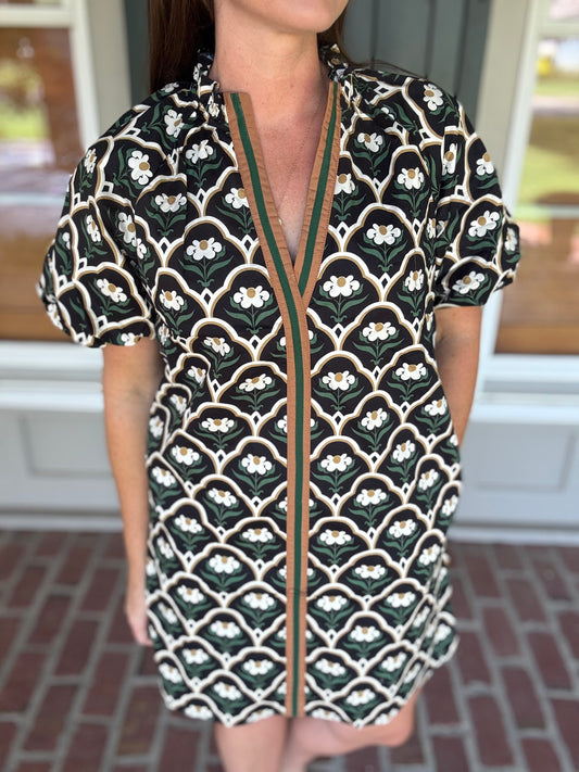 Black Floral Block Print Dress