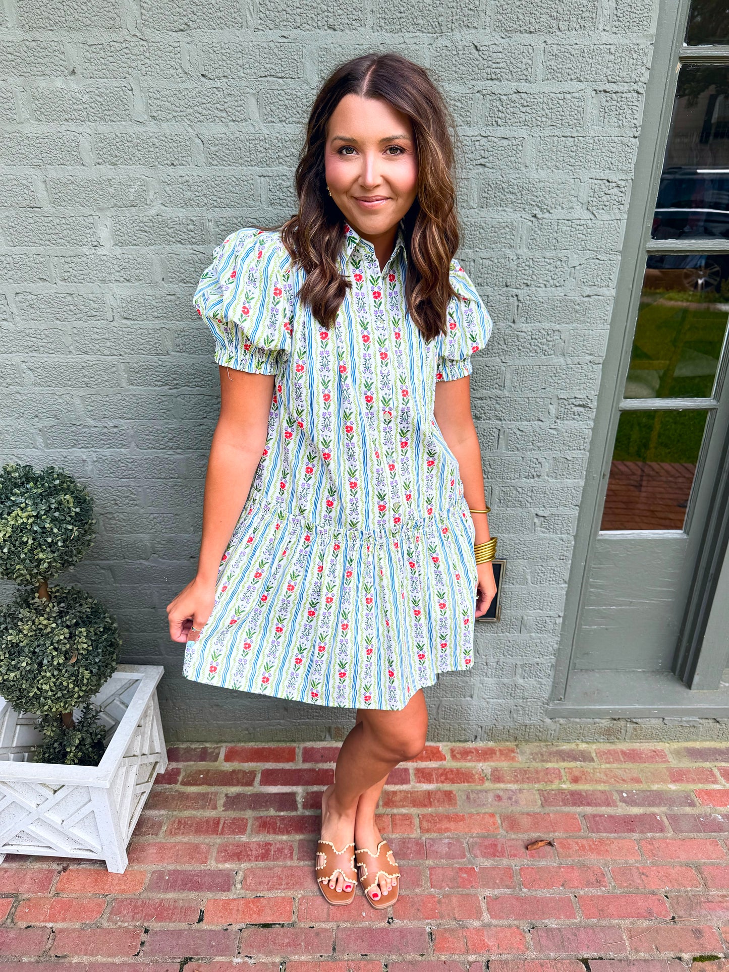 Blue Floral Button Down Dress